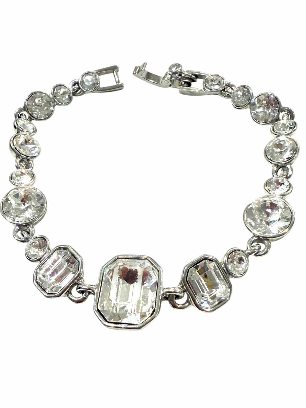 Authentic Givenchy Silver Emerald & Round Cut Rhinestone Statement Bracelet